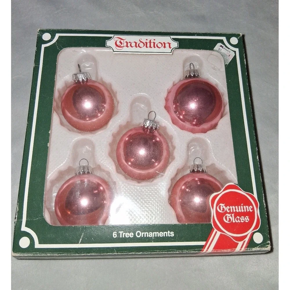 Vintage Kugelgruss West Germany Pink Glass Christmas Ornaments Set of 5 Boxed